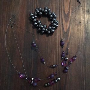 Purple beaded necklace and bracelet